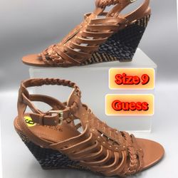 Guess women’s Wedge Strap Brown Sandals Sz.9