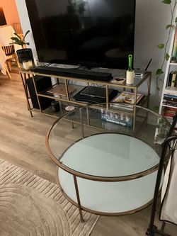 Gold and glass coffee table & tv stand set