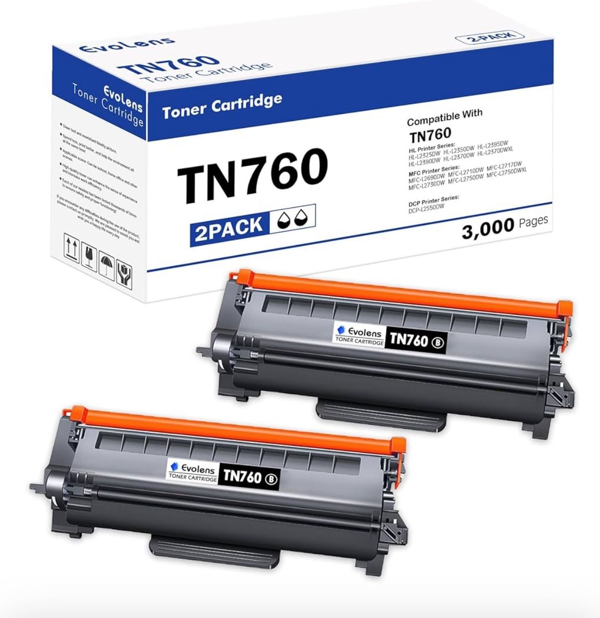 TN-760 TN760 High Yield Black Toner Cartridge Compatible TN 760 Toner Cartridge Replacement for Brother TN760 TN-760 DCP-L2550DW MFC-L2750DW MFC-L2710