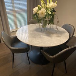 Solid Marble Table, 4 Chairs, and 4 Island Chairs
