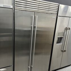 Stainless Steel Built In 42” SubZero Refrigerator Side By Side