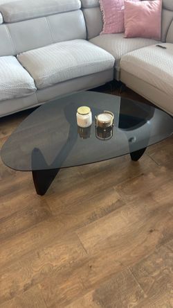 EASYSOUL Modern Glass Coffee Table, 44.88" D x 32.28" W x 15.75" H, Abstract Round Tea Tables for Living Room Home Office Industrial Cocktail Tables (
