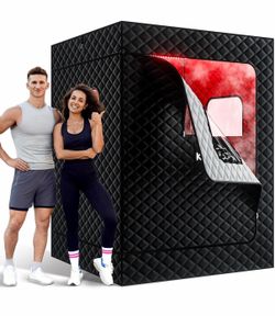 Upgraded 2 Person Sauna Box, Portable Infrared Sauna with 5-Layer Waterproof, 2 Steamers, 2 Folding Chair, 71”x 36”x 49” for Indoor, Outdoor, Gym, Spa