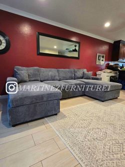 BRAND NEW DARK GREY DOUBLE CHAISE SECTIONAL SOFA COUCH