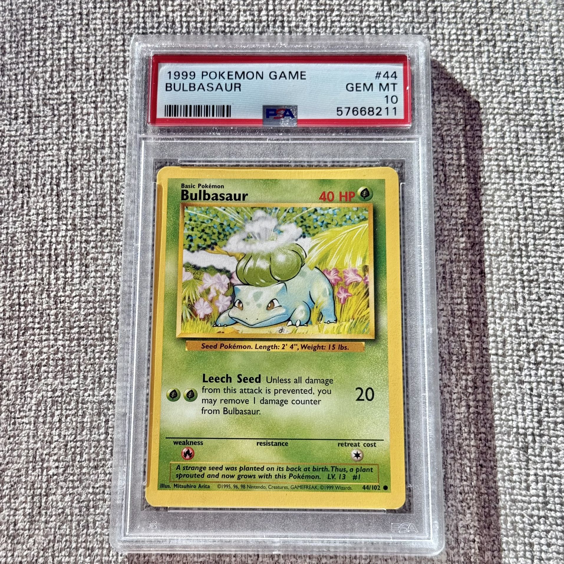 1999 Pokemon Base Set Bulbasaur 44 PSA 10