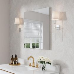 ROSA 30 in. W x 30 in. H Rectangular Aluminum Tri-View Medicine Cabinet with Mirror, Blum Hinge, Adjustable Shelves