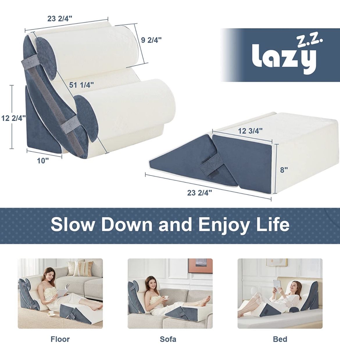 Lazyzizi 6pcs Orthopedic Bed Wedge Pillow Set, Memory Foam Wedge Pillow