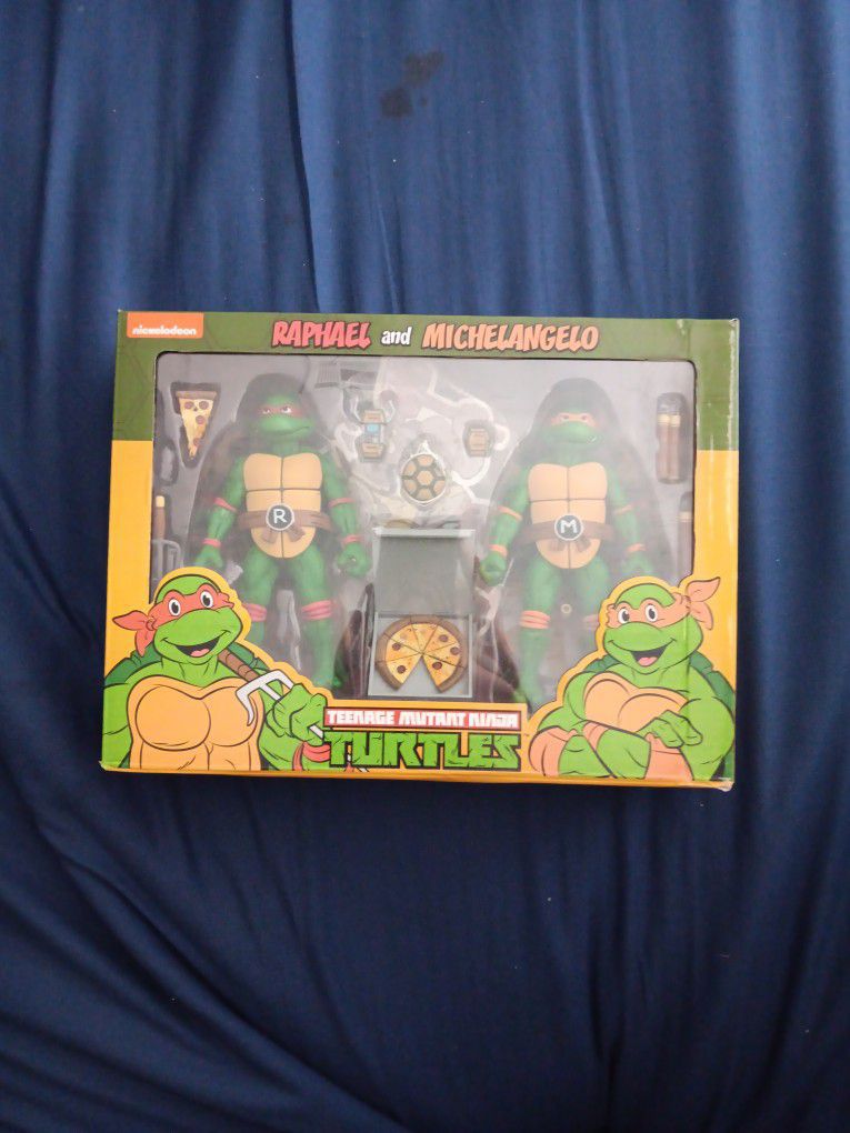 Neca TMNT Teenage Mutant Ninja Turtles Cartoon Raphael & Michaelangelo 2-pack (READ DESC)