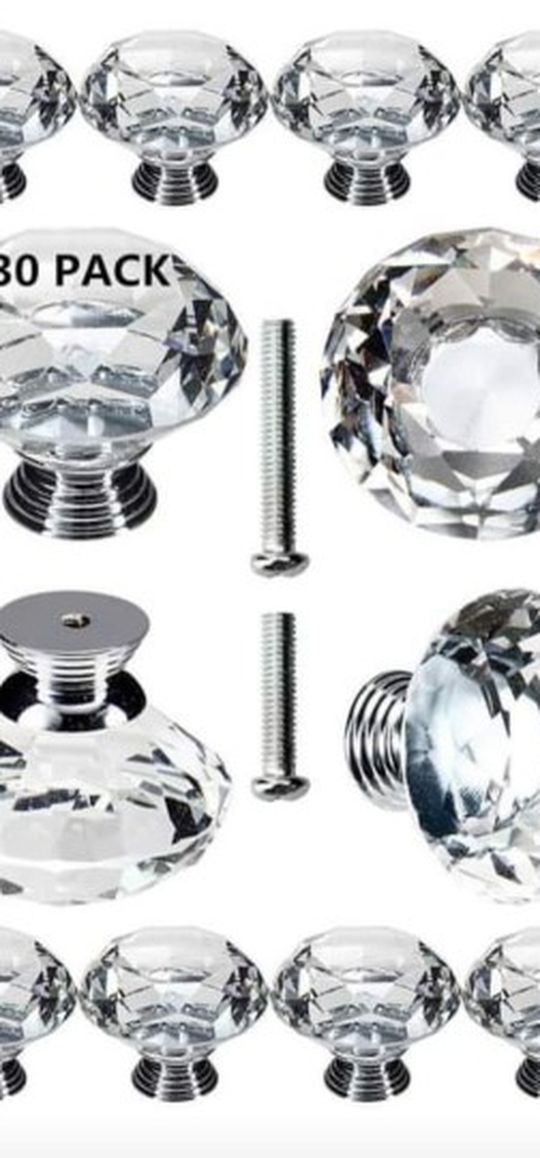 30 Pack NEW Crystal Knobs 1.57 Inch 40mm