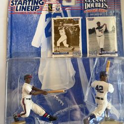 1997 Starting Lineup Classic Doubles action figure set featuring baseball legends Hank Aaron and Jackie Robinson