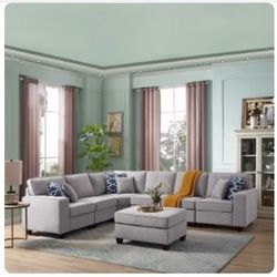 Wayfair Geraldton 123.5" Wide Reversible Modular Corner Sectional with Ottoman