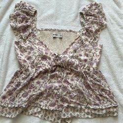 white and purple floral shirt size L