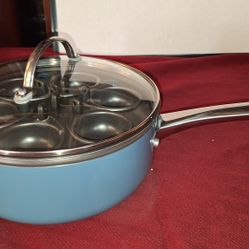 Cook's Essentials 4 Qt Porcelain Enamel Aluminum Nonstick Pot With Insert For Making Poached Eggs And Folding Flower Steamer Basket APP3