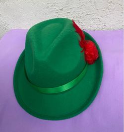 Green Felt Fedora Hat with Red Feather