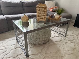Grey Metal and glass coffee table