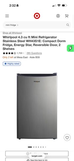 Whirlpool 4.3 cu ft stainless steel fridge/freezer combo. New in box