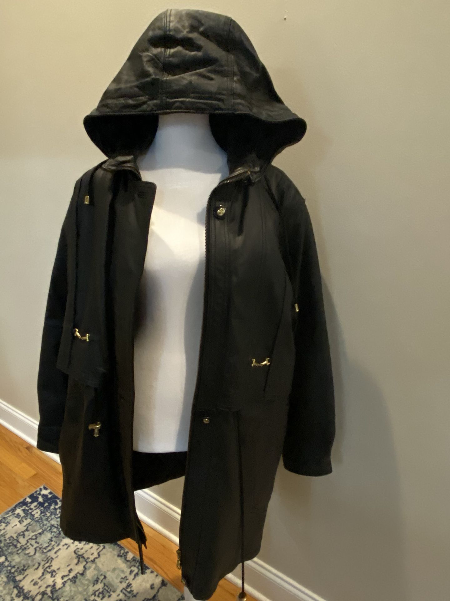Women Black Leather Coat Jacket New! Size M