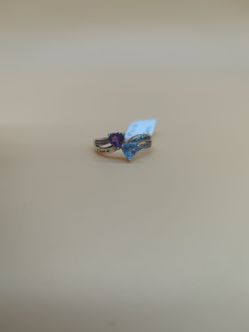 Dual Heart Gem Silver Ring