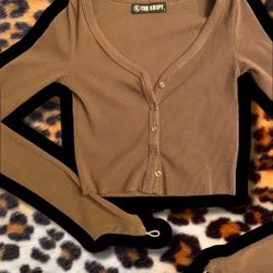 The Kript Fairycore 90’s Brown Basik Buttons Crop Top Cardigan