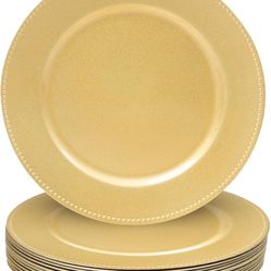 MAONAME 13" Gold Charger Plates Set of 12, Round Charger for Dinner Plates, Plate Chargers with Beaded Rim, Plastic Table Chargers for Wedding, Party 