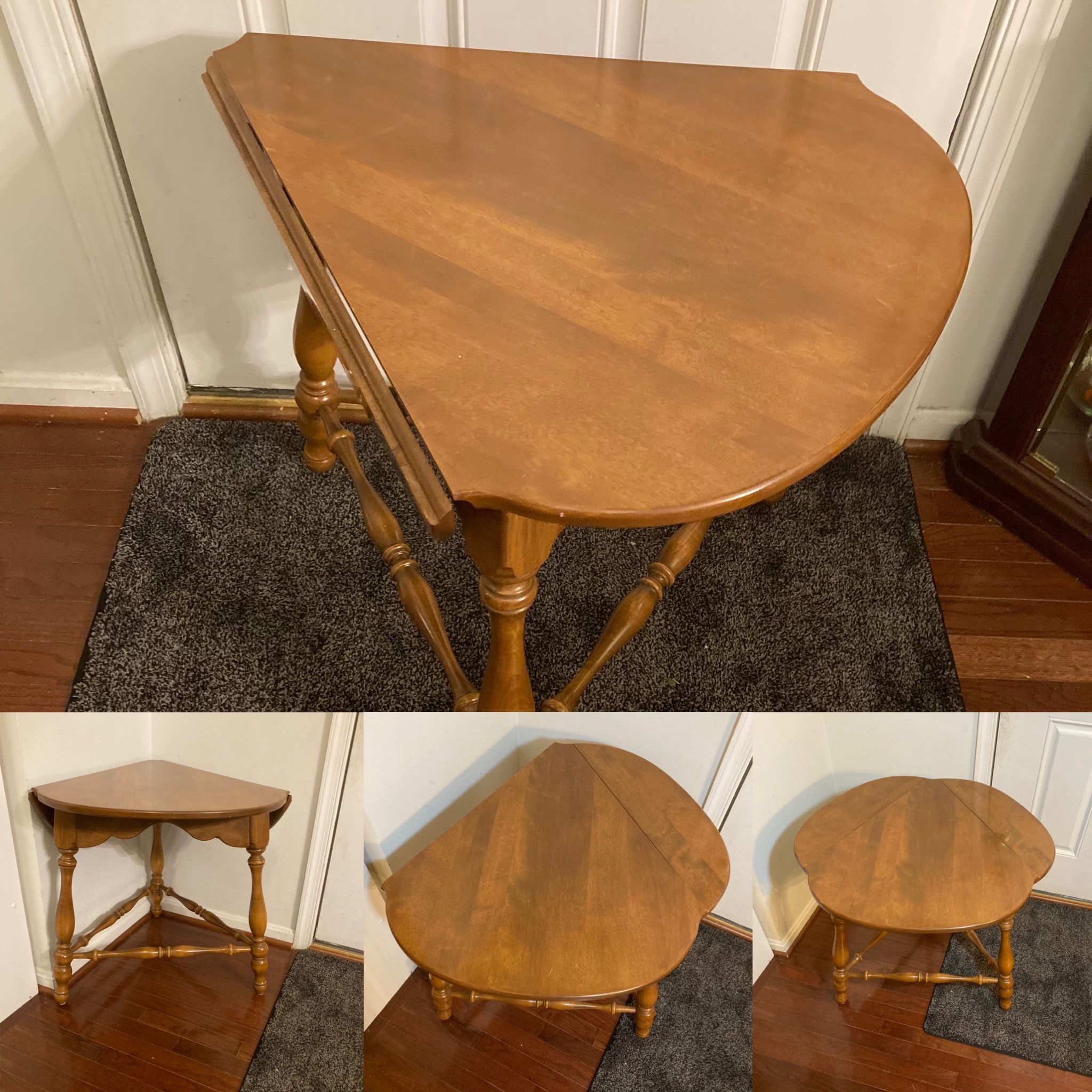 Ethan Allen clover shape dropleaf triangle / corner table
