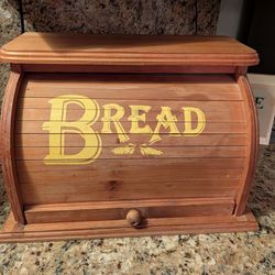 Vintage mid century 1970s wood roll top bread box retro kitchen decor counter top display farmhouse decor