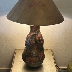 Vintage MCM Terracotta Pottery Koi Fish Lamp