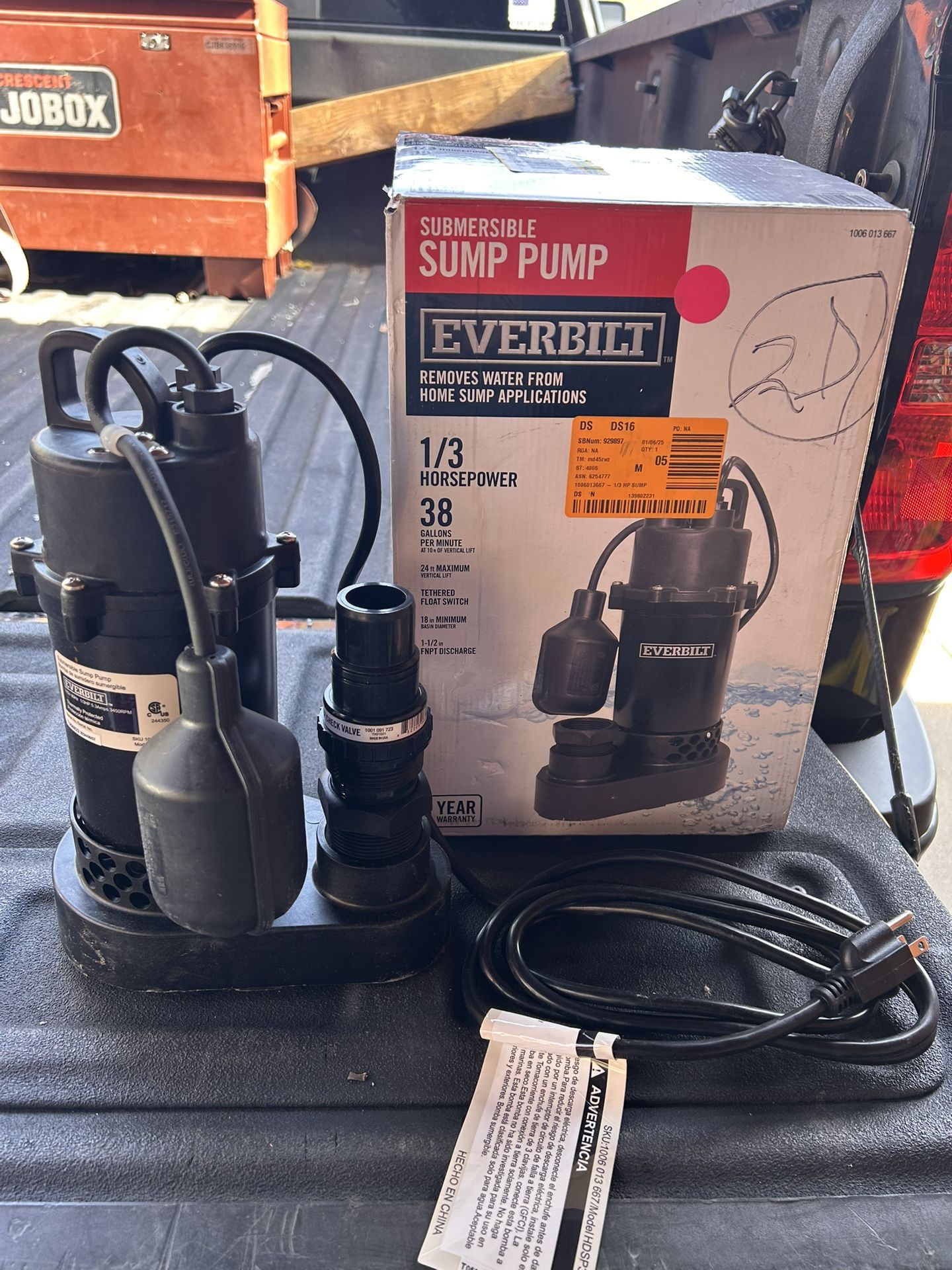 New 1/3 HP Aluminum Sump Pump Tether Switch