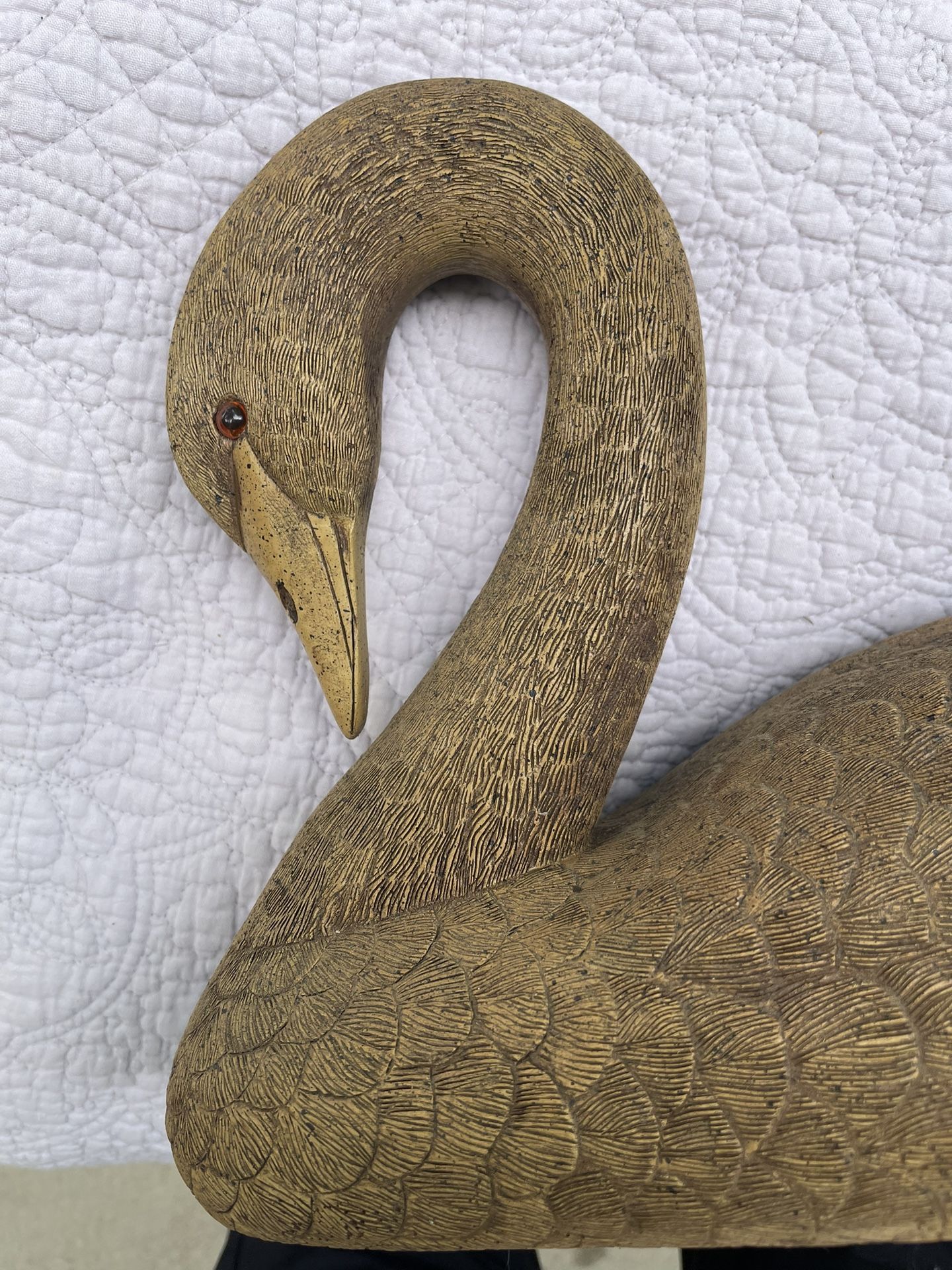 Vintage 1986 Carved Pecan Wood, Resin Swan. Artist Signed