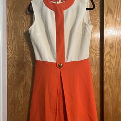M Two Tone Dress White And Orange Polyester 