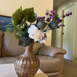 Rustic Wicker Vase with Faux Flowers