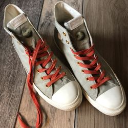 Custom Converse Boston High Tops Grey Silver with Red Laces Men s Size 10