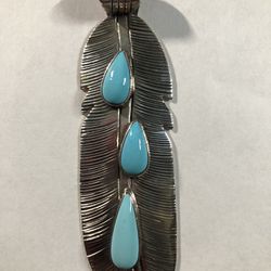 Mother’s Day Gift Rare Find! Pre-Owned Like new. Big Size Genuine Turquoise SS Pendant.