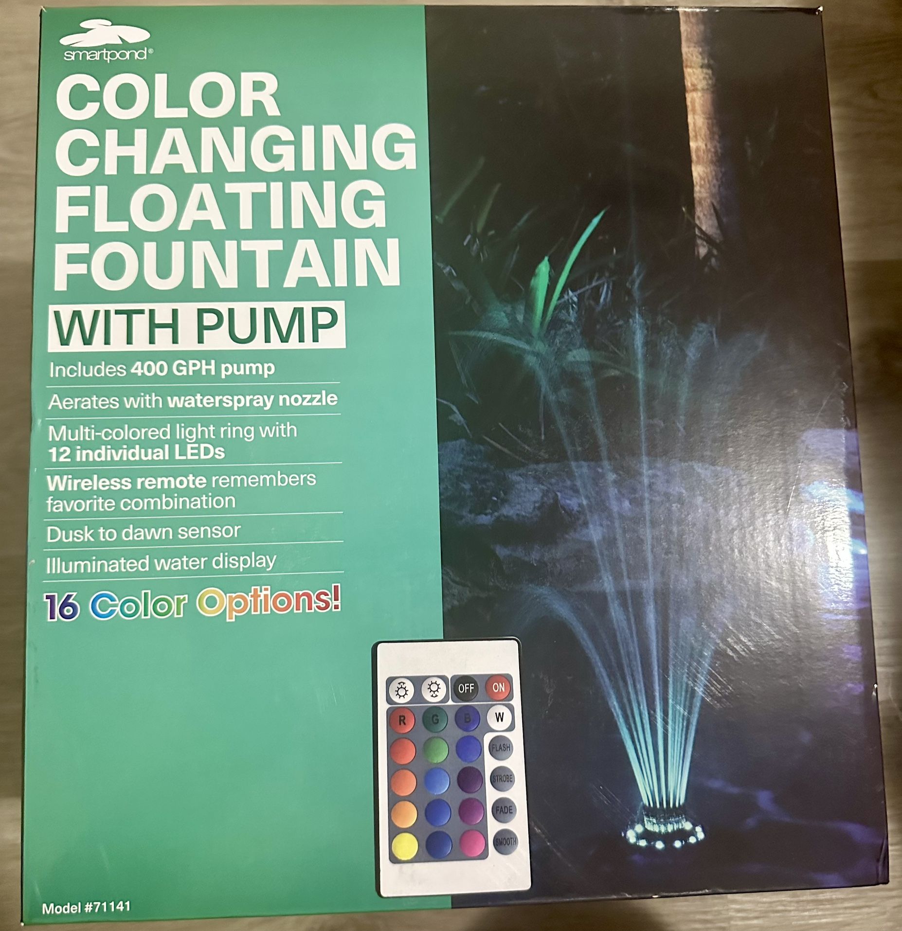 Brand New Smartpond Floating Fountain – Color-Changing LED Lights – $75