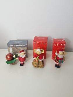 VTG LOT 3 AVON box Christmas Ornaments Mouse Straw Santa MRS Clause Wood bundle