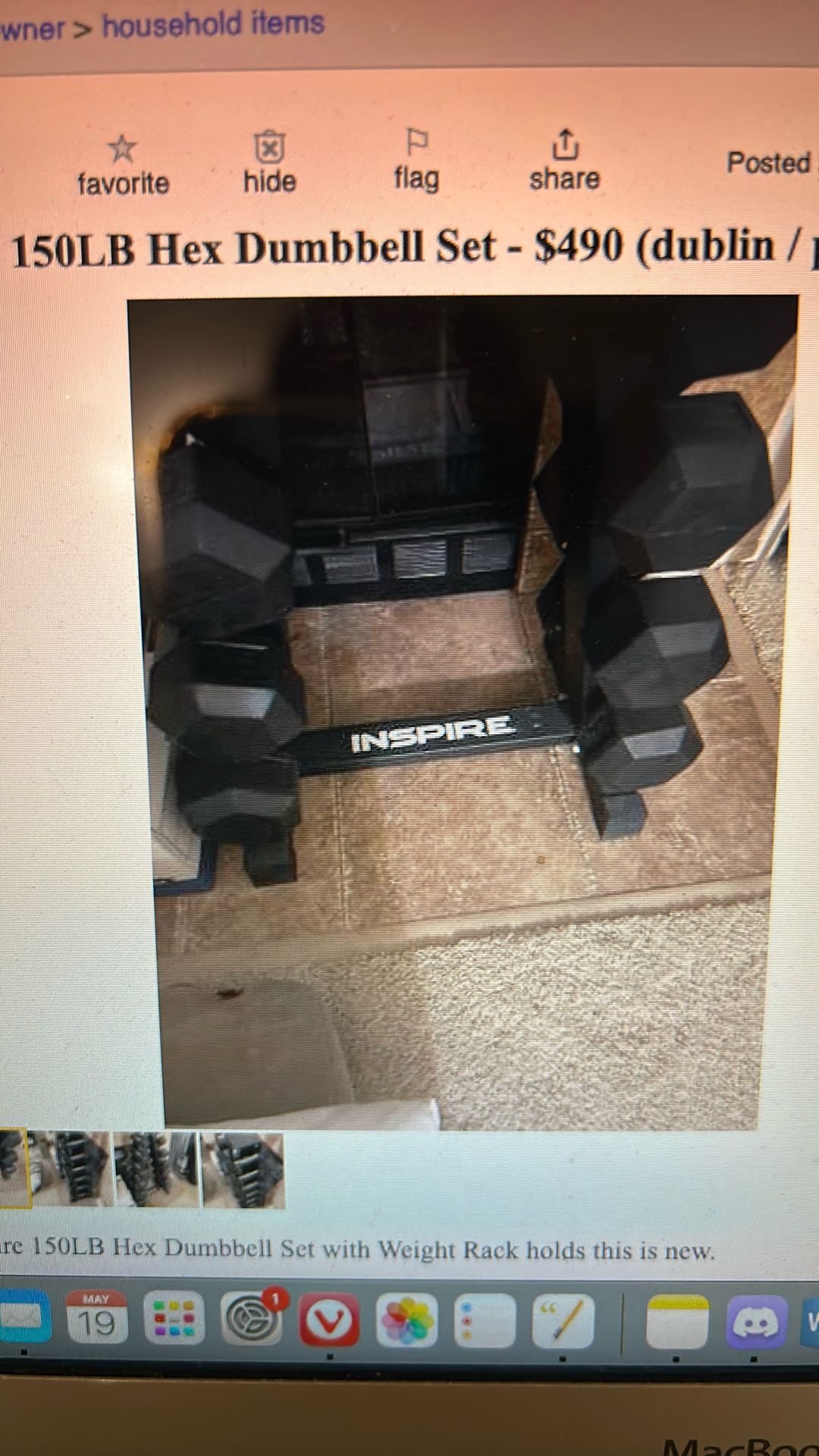 Inspire 150lb Hex Dumbbell Set