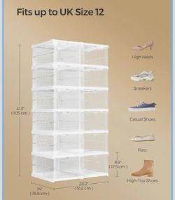 SONGMICS Foldable Shoe Boxes Stackable Storage Organizer Set of 2 - White