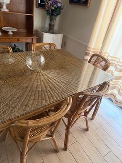 Wicker table and chairs.