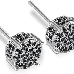 Exquisite Micro Pave 14K White Gold-Plated Black Cubic Zirconia Men Women Cluster Stud Earrings