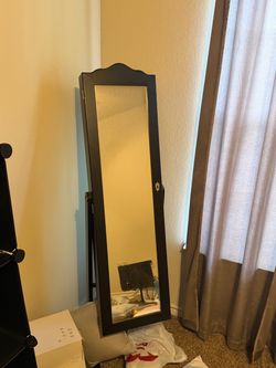Mirrored Jewelry Armoire Standing Jewelry Cabinet w/ Full-Length Mirror Inner Makeup Mirror