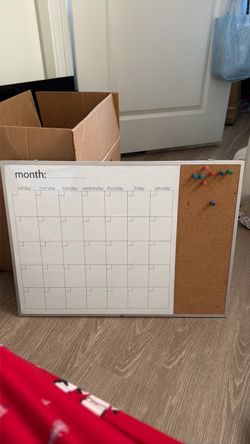 Dry Erase Monthly Calendar Board with Cork Section