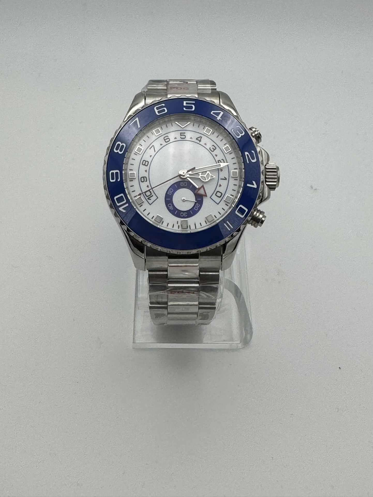 Stainless Steel Watch with Blue Numeric Bezel