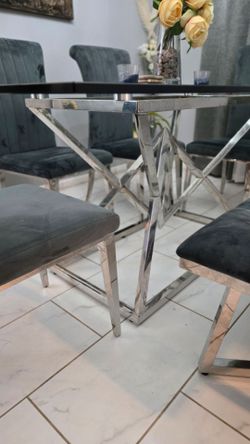 6pc Dining Set/Grey velvet