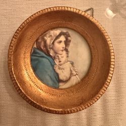 Vintage Round Religious Wall Plaque Madonna & Child Cottage Decor