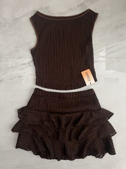 Shein forever 21 Brown ribbed tank top and ruffled skirt set