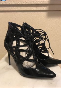 Black leather lace up heels
