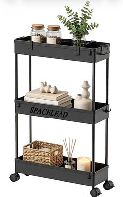 Slim Storage Cart 3 Tier Rolling Utility Organizer for Narrow Spaces Black