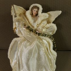 CHRISTMAS ANGEL IN LIGHT GOLD VELVET CLOTHING