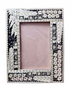 Black White Mosaic Inlay Picture Frame Floral Geometric