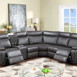 Brand New Gray Or Black Bonded Leather Sectional With Manual Recliners